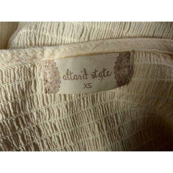 Altar'd State Boho Smocked Embroidered Peasant Top Blouse LS Cream Navy Sz XS - Picture 6 of 7